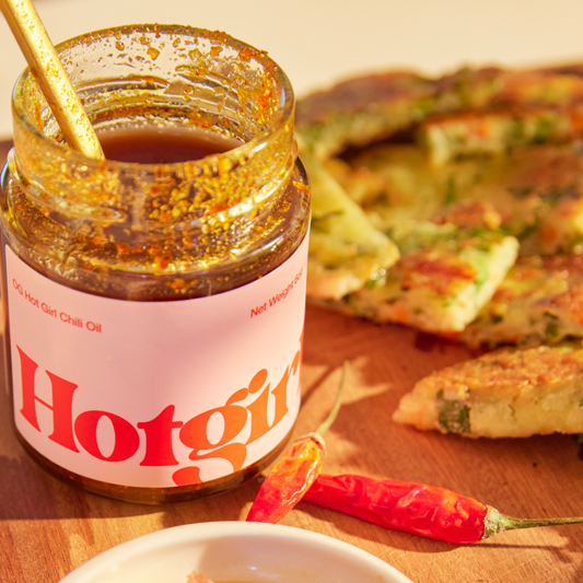 Hotgirlsauce chili oil with scallion pancake