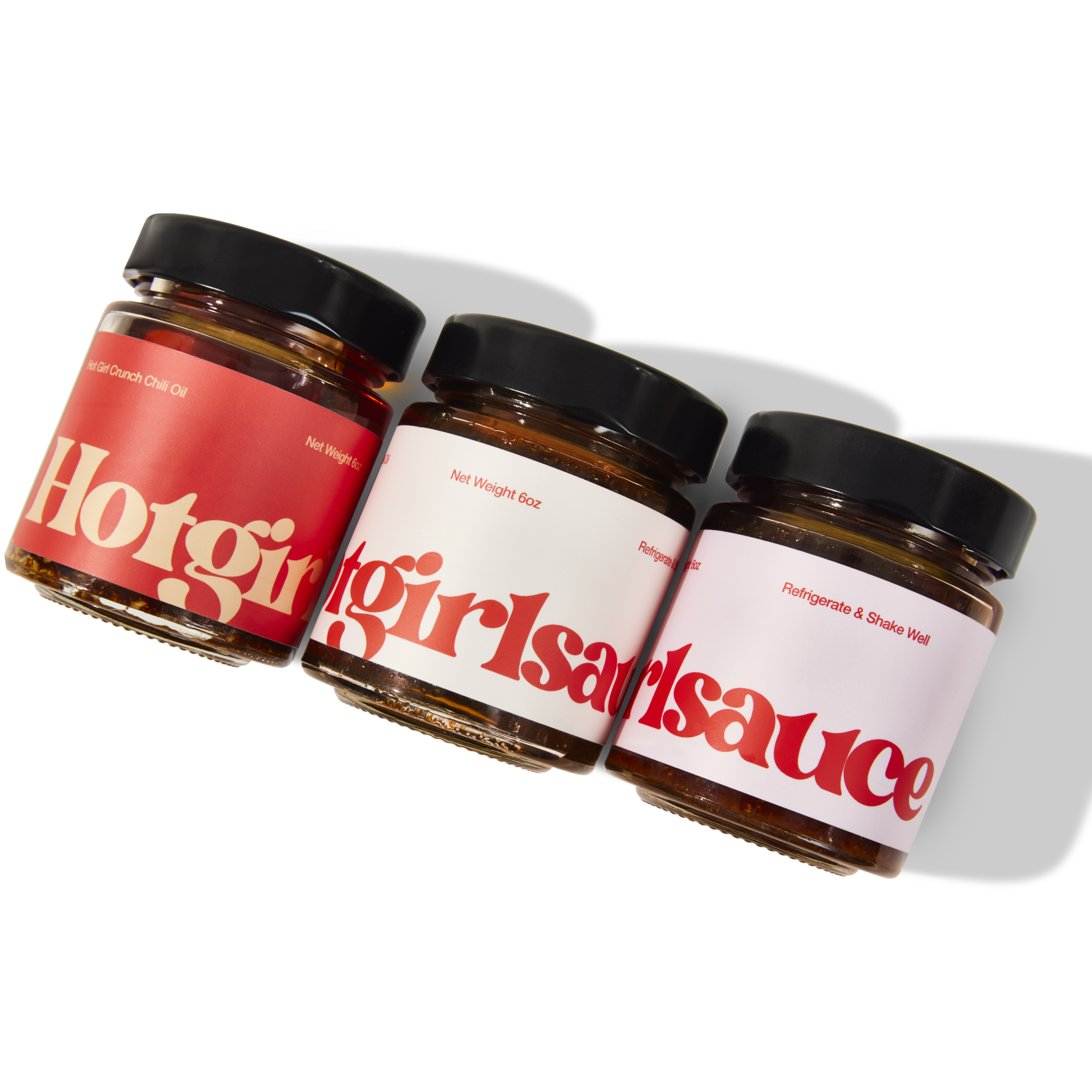 Hot Girl Trio of Chili Oils on transparent background - Hotgirlsauce chili oil - chili sauce - hot sauce